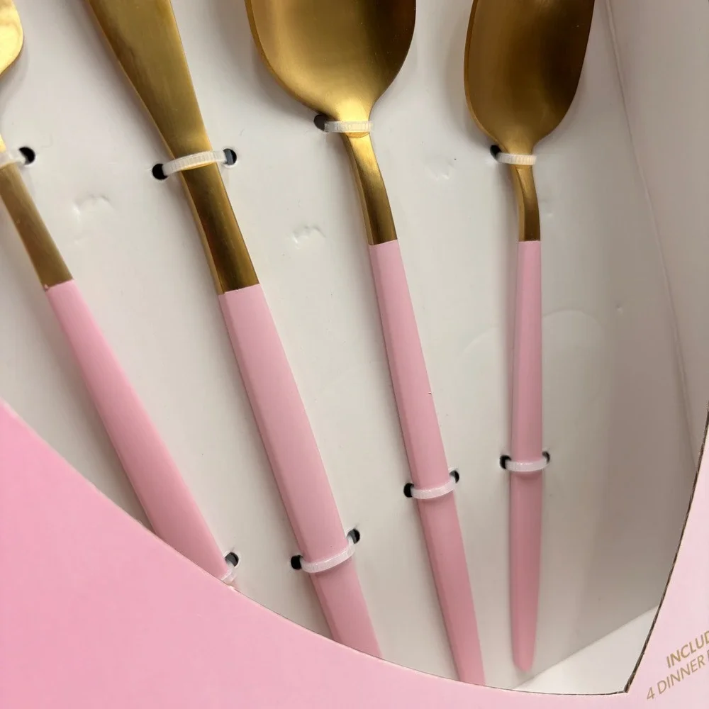 Paris Hilton 16 Piece Flatware Set Gold and Pink Service for 4 New in Box